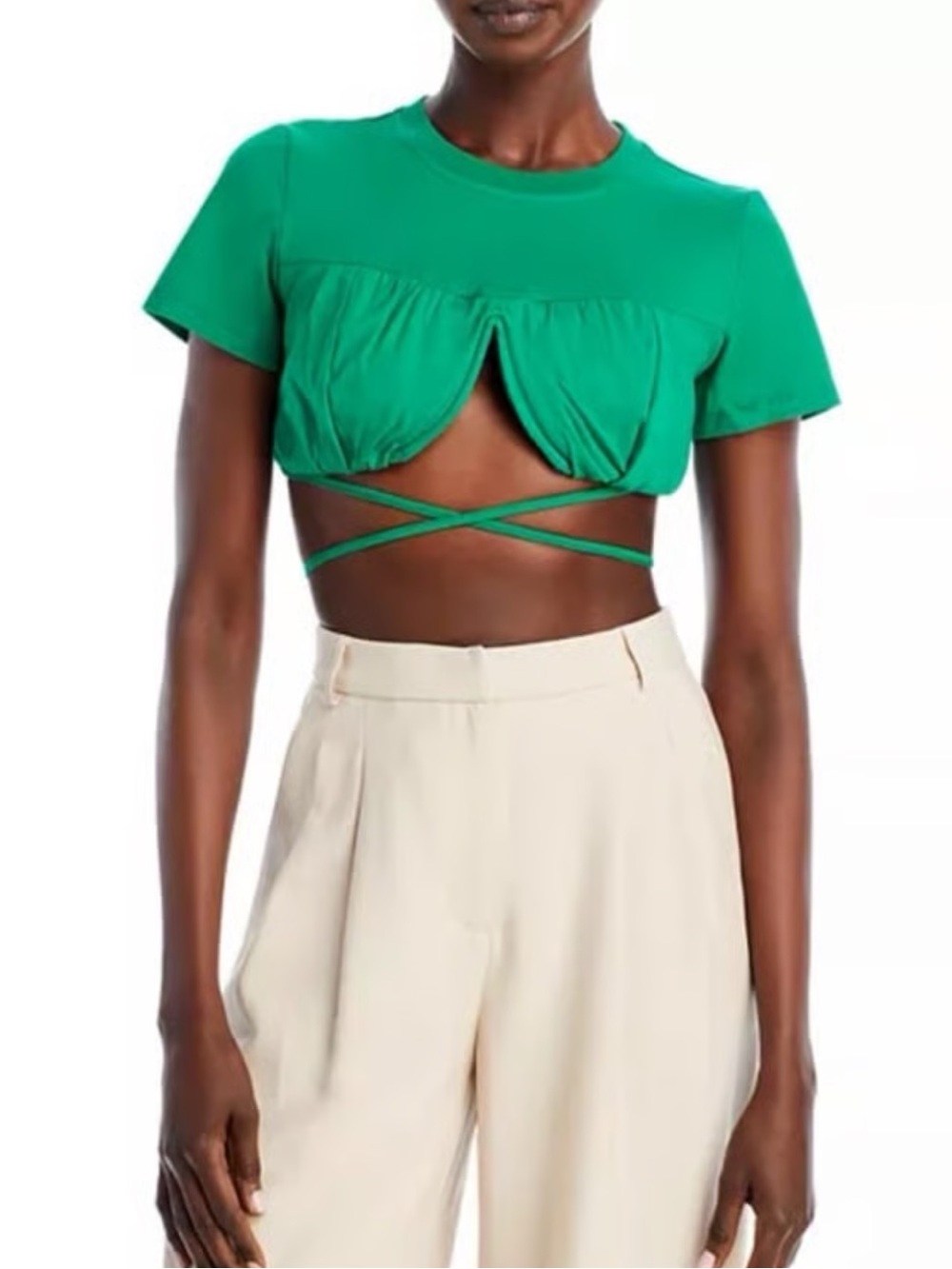 Lucy Paris Emerald Green Tie-Waist Crop Top